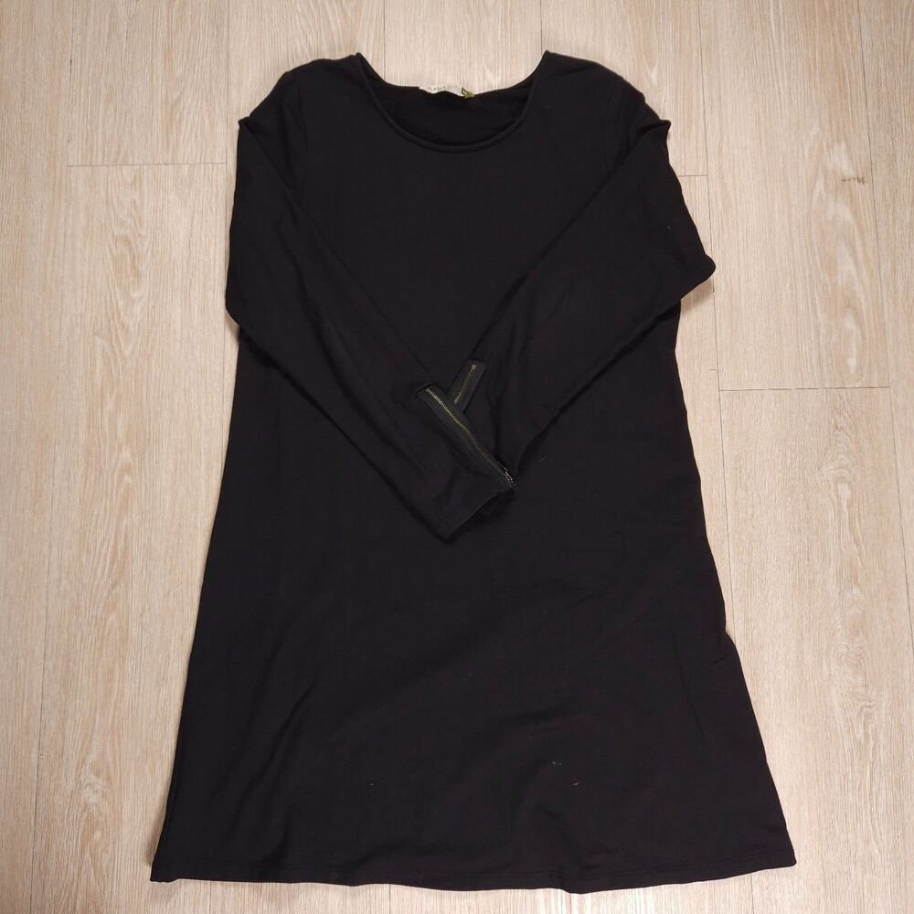 Chalet et Ceci Tunic Dress Women's Medium Black Long Sleeve Zip Abstract Casual